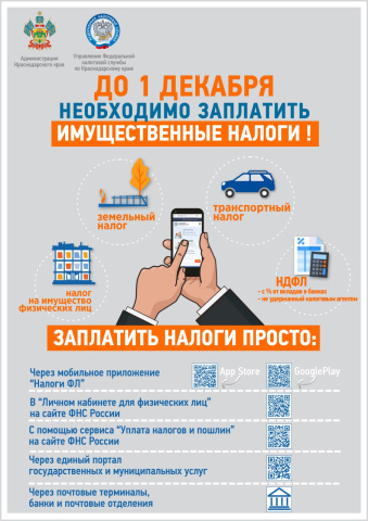 Уплатить имущественные налоги необходимо в срок не позднее 1 декабря