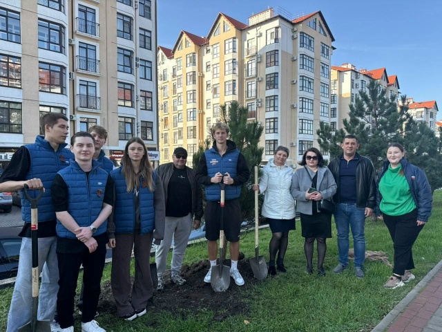 На Геленджикском проспекте в районе мкр. Южный жители округа вместе с депутатами Думы Михаилом Ивановичем Алексей, Сергеем Евгеньевичем Ермаковым и Дарьей Викторовной Малюгиной посадили более 20 крымских сосен.