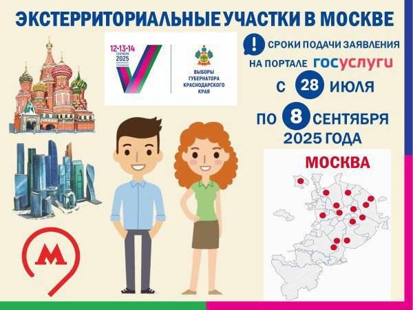 Информация избирателям Краснодарского края, которые будут находиться в Москве на выборах Губернатора Краснодарского края 12, 13, 14 сентября 2025